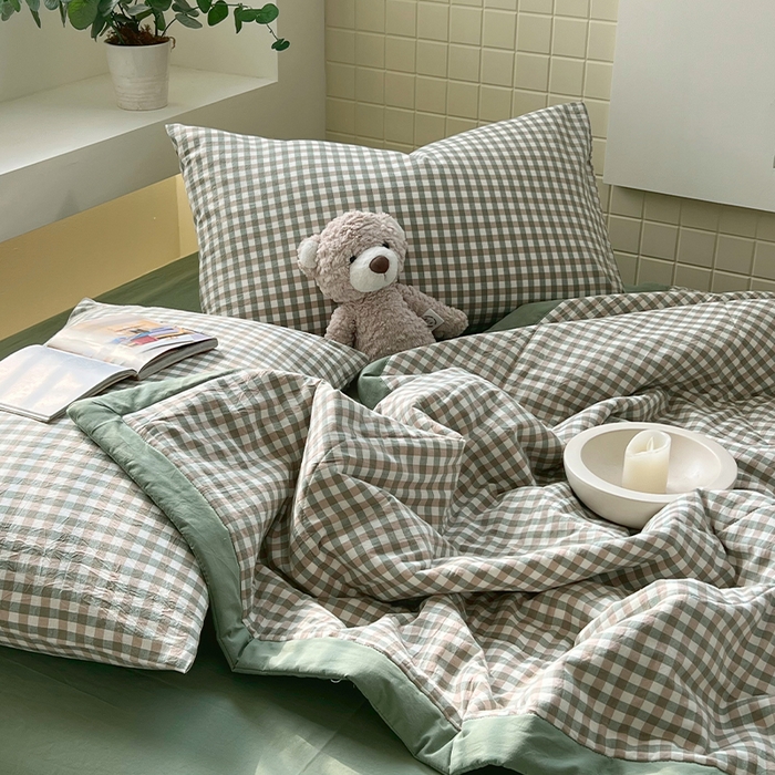 91家纺网 家纺一手货源 找家纺 春皖家纺 2026春夏新款全棉色织水洗棉夏被夏凉被空调被-云恋系列 云恋-绿小格