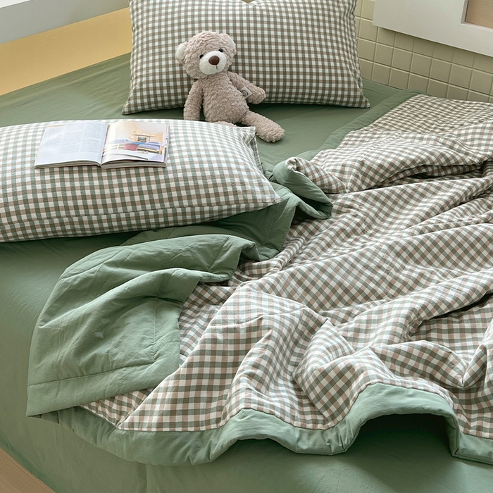 91家纺网 家纺一手货源 找家纺 春皖家纺 2026春夏新款全棉色织水洗棉夏被夏凉被空调被-云恋系列 云恋-绿小格