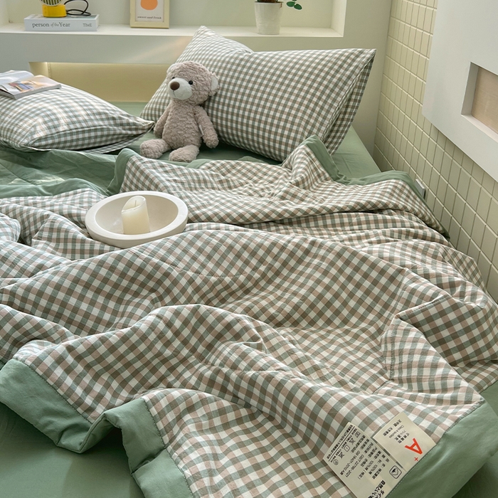 91家纺网 家纺一手货源 找家纺 春皖家纺 2026春夏新款全棉色织水洗棉夏被夏凉被空调被-云恋系列 云恋-绿小格