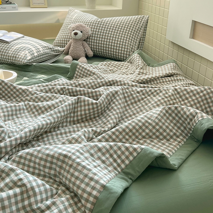 91家纺网 家纺一手货源 找家纺 春皖家纺 2026春夏新款全棉色织水洗棉夏被夏凉被空调被-云恋系列 云恋-绿小格