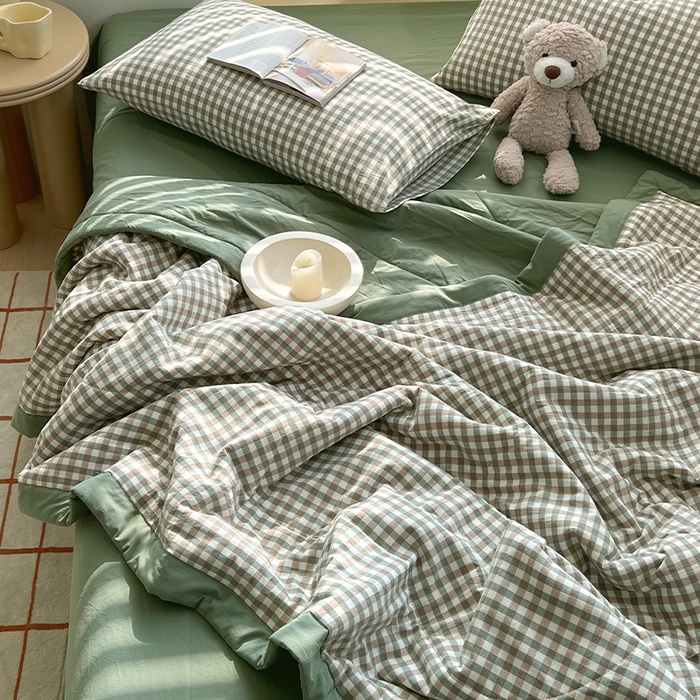 91家纺网 家纺一手货源 找家纺 春皖家纺 2026春夏新款全棉色织水洗棉夏被夏凉被空调被-云恋系列 云恋-绿小格