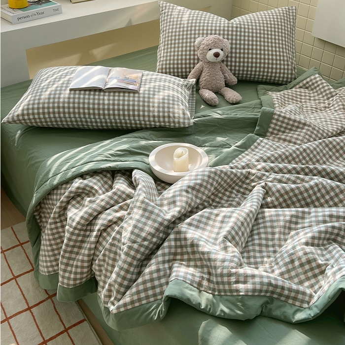 91家纺网 家纺一手货源 找家纺 春皖家纺 2026春夏新款全棉色织水洗棉夏被夏凉被空调被-云恋系列 云恋-绿小格