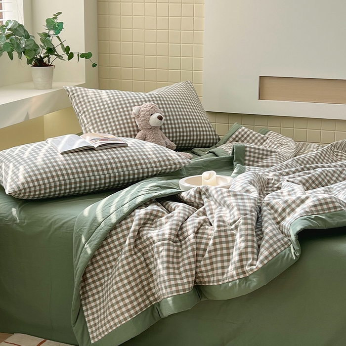 91家纺网 家纺一手货源 找家纺 春皖家纺 2026春夏新款全棉色织水洗棉夏被夏凉被空调被-云恋系列 云恋-绿小格