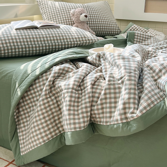 91家纺网 家纺一手货源 找家纺 春皖家纺 2026春夏新款全棉色织水洗棉夏被夏凉被空调被-云恋系列 云恋-绿小格