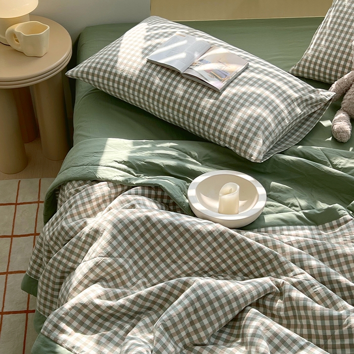 91家纺网 家纺一手货源 找家纺 春皖家纺 2026春夏新款全棉色织水洗棉夏被夏凉被空调被-云恋系列 云恋-绿小格