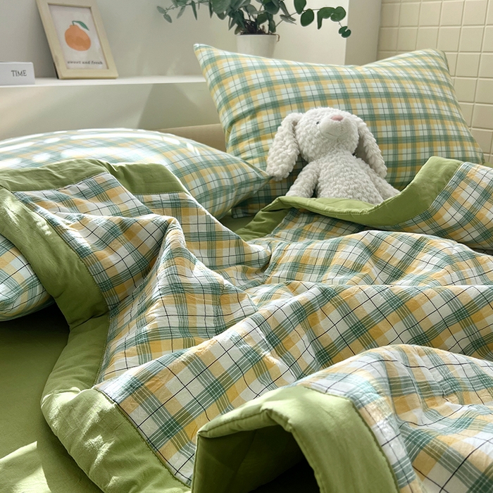 91家纺网 家纺一手货源 找家纺 春皖家纺 2026春夏新款全棉色织水洗棉夏被夏凉被空调被-云恋系列 云恋-芒果格