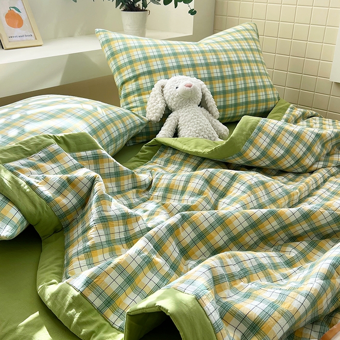 91家纺网 家纺一手货源 找家纺 春皖家纺 2026春夏新款全棉色织水洗棉夏被夏凉被空调被-云恋系列 云恋-芒果格