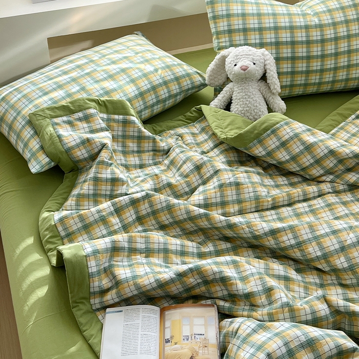 91家纺网 家纺一手货源 找家纺 春皖家纺 2026春夏新款全棉色织水洗棉夏被夏凉被空调被-云恋系列 云恋-芒果格