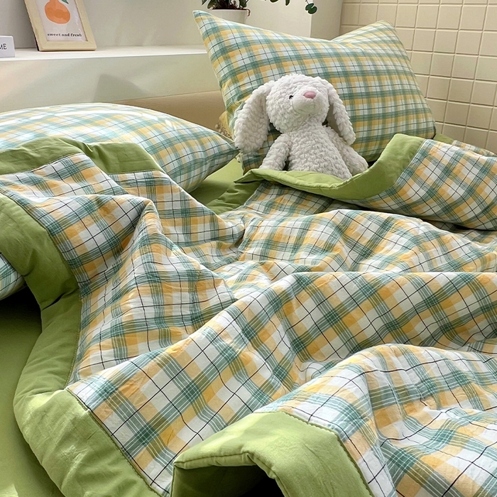 91家纺网 家纺一手货源 找家纺 春皖家纺 2026春夏新款全棉色织水洗棉夏被夏凉被空调被-云恋系列 云恋-芒果格