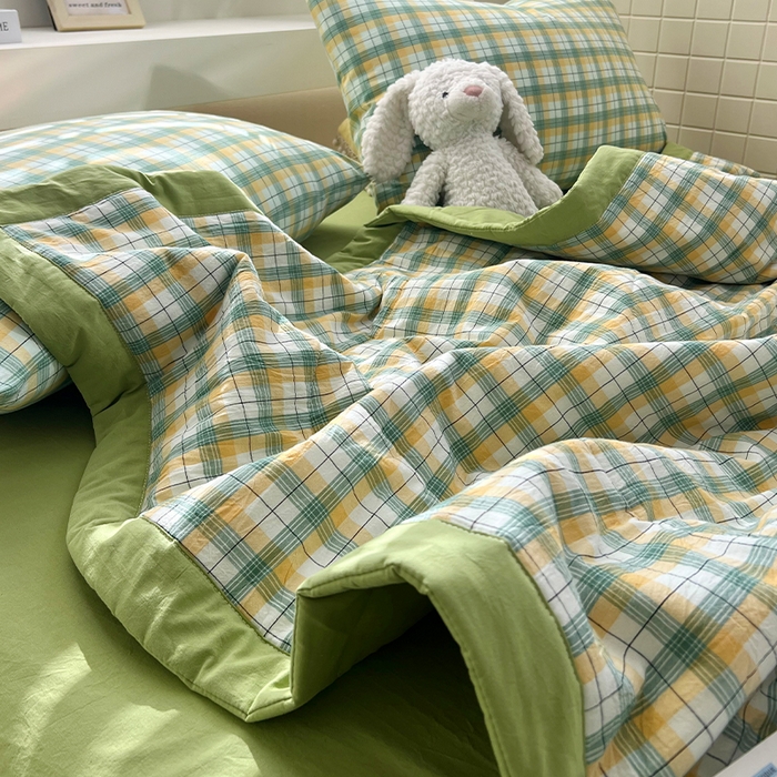 91家纺网 家纺一手货源 找家纺 春皖家纺 2026春夏新款全棉色织水洗棉夏被夏凉被空调被-云恋系列 云恋-芒果格