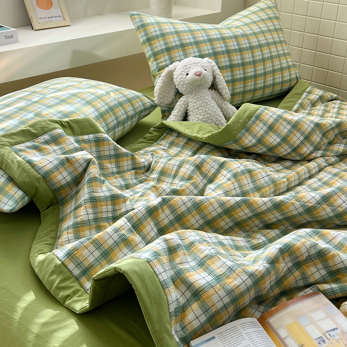 91家纺网 家纺一手货源 找家纺 春皖家纺 2026春夏新款全棉色织水洗棉夏被夏凉被空调被-云恋系列 云恋-芒果格