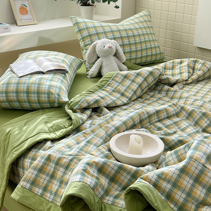 91家纺网 家纺一手货源 找家纺 春皖家纺 2026春夏新款全棉色织水洗棉夏被夏凉被空调被-云恋系列 云恋-芒果格