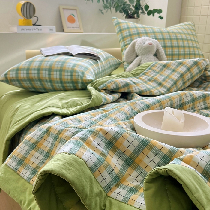 91家纺网 家纺一手货源 找家纺 春皖家纺 2026春夏新款全棉色织水洗棉夏被夏凉被空调被-云恋系列 云恋-芒果格