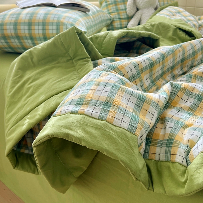 91家纺网 家纺一手货源 找家纺 春皖家纺 2026春夏新款全棉色织水洗棉夏被夏凉被空调被-云恋系列 云恋-芒果格