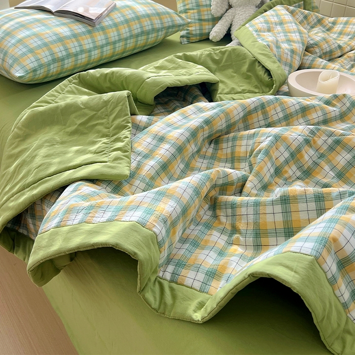 91家纺网 家纺一手货源 找家纺 春皖家纺 2026春夏新款全棉色织水洗棉夏被夏凉被空调被-云恋系列 云恋-芒果格