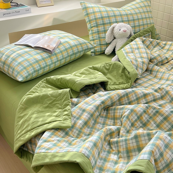 91家纺网 家纺一手货源 找家纺 春皖家纺 2026春夏新款全棉色织水洗棉夏被夏凉被空调被-云恋系列 云恋-芒果格