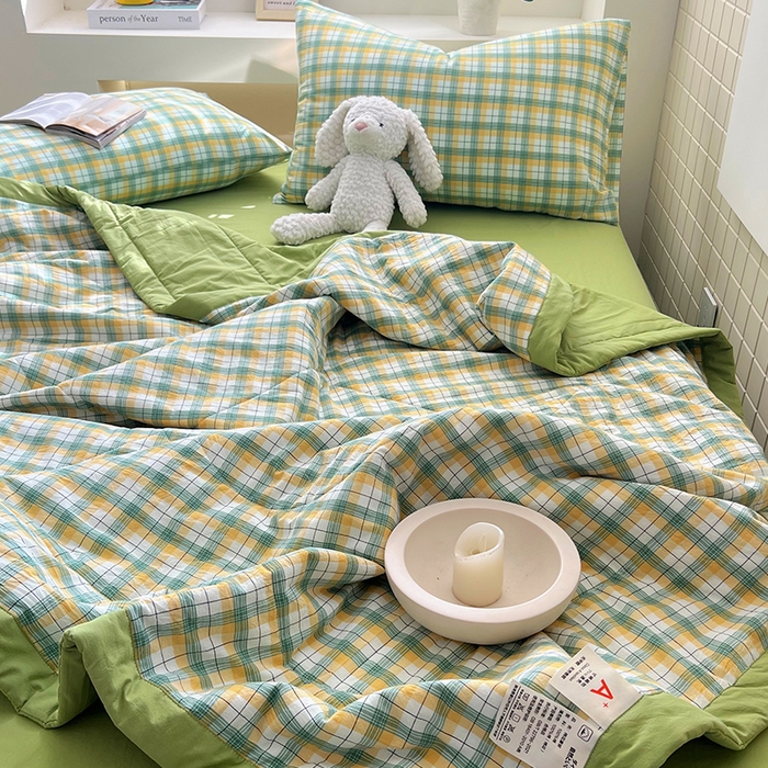 91家纺网 家纺一手货源 找家纺 春皖家纺 2026春夏新款全棉色织水洗棉夏被夏凉被空调被-云恋系列 云恋-芒果格