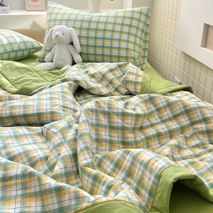 91家纺网 家纺一手货源 找家纺 春皖家纺 2026春夏新款全棉色织水洗棉夏被夏凉被空调被-云恋系列 云恋-芒果格