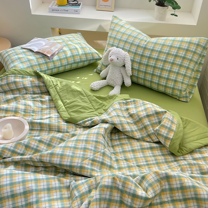 91家纺网 家纺一手货源 找家纺 春皖家纺 2026春夏新款全棉色织水洗棉夏被夏凉被空调被-云恋系列 云恋-芒果格