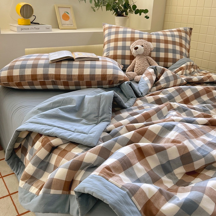 91家纺网 家纺一手货源 找家纺 春皖家纺 2026春夏新款全棉色织水洗棉夏被夏凉被空调被-云恋系列 云恋-七彩格