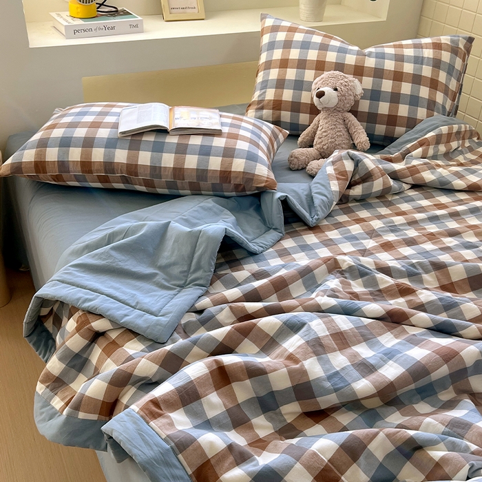 91家纺网 家纺一手货源 找家纺 春皖家纺 2026春夏新款全棉色织水洗棉夏被夏凉被空调被-云恋系列 云恋-七彩格