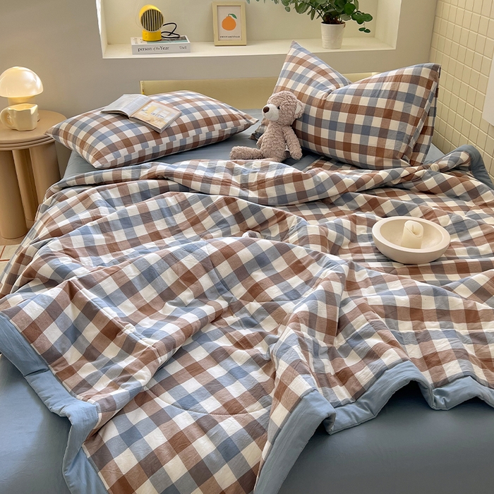 91家纺网 家纺一手货源 找家纺 春皖家纺 2026春夏新款全棉色织水洗棉夏被夏凉被空调被-云恋系列 云恋-七彩格