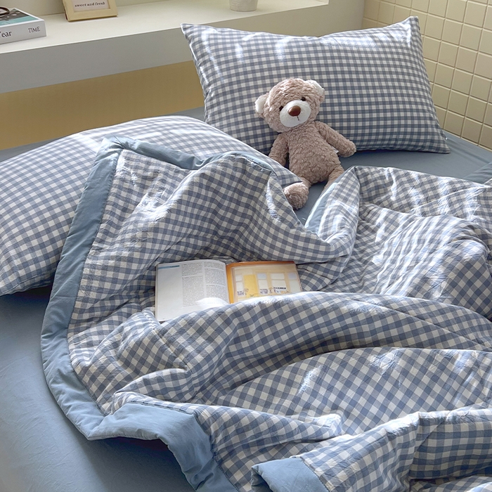 91家纺网 家纺一手货源 找家纺 春皖家纺 2026春夏新款全棉色织水洗棉夏被夏凉被空调被-云恋系列 云恋-水蓝小格