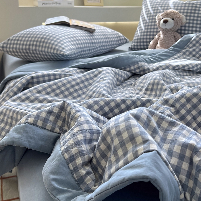 91家纺网 家纺一手货源 找家纺 春皖家纺 2026春夏新款全棉色织水洗棉夏被夏凉被空调被-云恋系列 云恋-水蓝小格