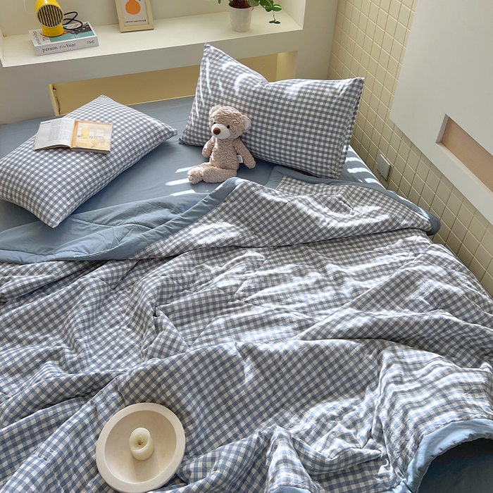 91家纺网 家纺一手货源 找家纺 春皖家纺 2026春夏新款全棉色织水洗棉夏被夏凉被空调被-云恋系列 云恋-水蓝小格