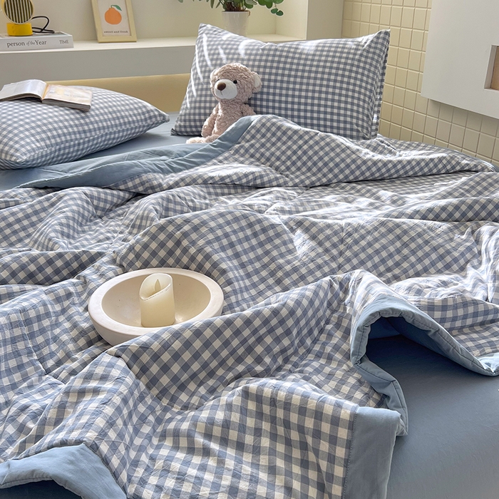 91家纺网 家纺一手货源 找家纺 春皖家纺 2026春夏新款全棉色织水洗棉夏被夏凉被空调被-云恋系列 云恋-水蓝小格