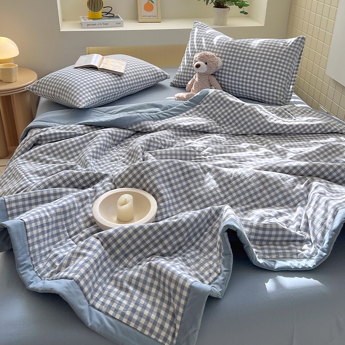 91家纺网 家纺一手货源 找家纺 春皖家纺 2026春夏新款全棉色织水洗棉夏被夏凉被空调被-云恋系列 云恋-水蓝小格