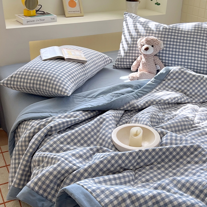 91家纺网 家纺一手货源 找家纺 春皖家纺 2026春夏新款全棉色织水洗棉夏被夏凉被空调被-云恋系列 云恋-水蓝小格