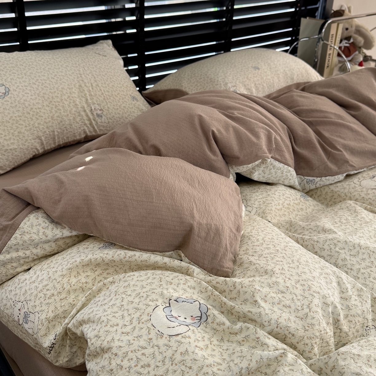 91家纺网 家纺一手货源 找家纺 美丽坊 2026新款韩系沐纱棉印花四件套 丛林喵