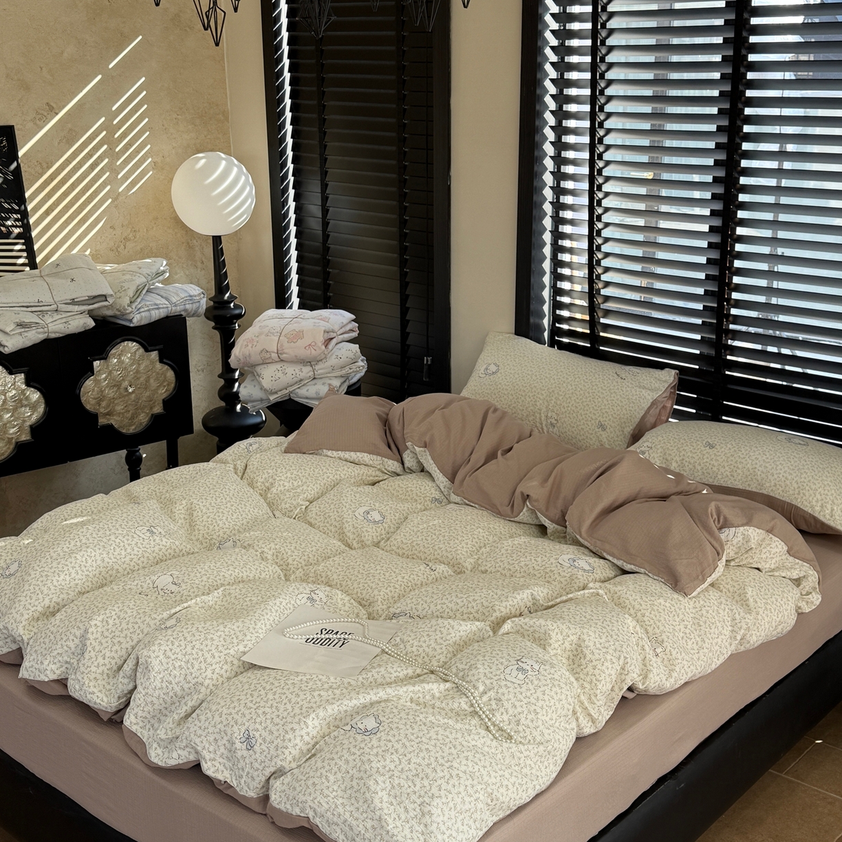 91家纺网 家纺一手货源 找家纺 美丽坊 2026新款韩系沐纱棉印花四件套 丛林喵