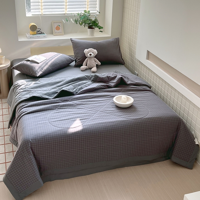 春皖家纺 2026春夏新款全棉色织水洗棉夏被夏凉被空调被-云恋系列 云恋-小灰格