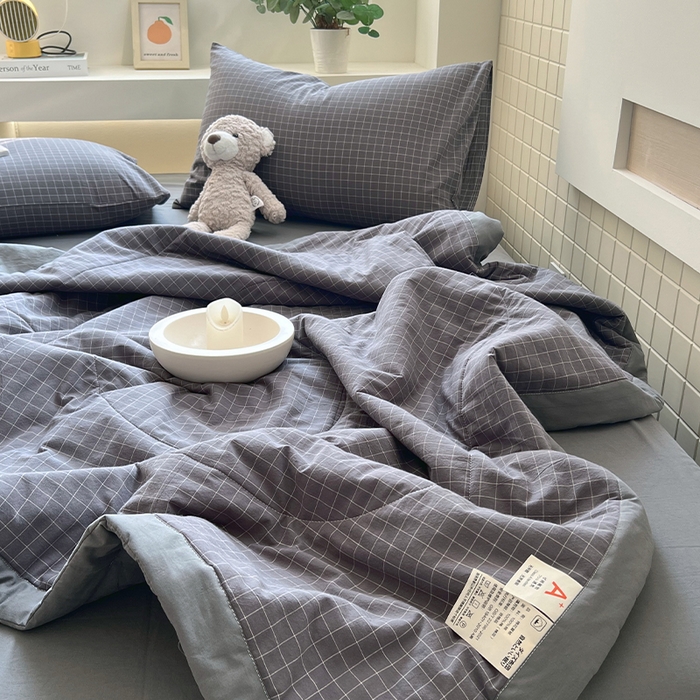 91家纺网 家纺一手货源 找家纺 春皖家纺 2026春夏新款全棉色织水洗棉夏被夏凉被空调被-云恋系列 云恋-小灰格