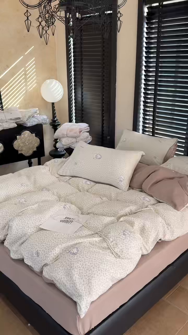 91家纺网 家纺一手货源 找家纺 美丽坊 2026新款韩系沐纱棉印花四件套 丛林喵