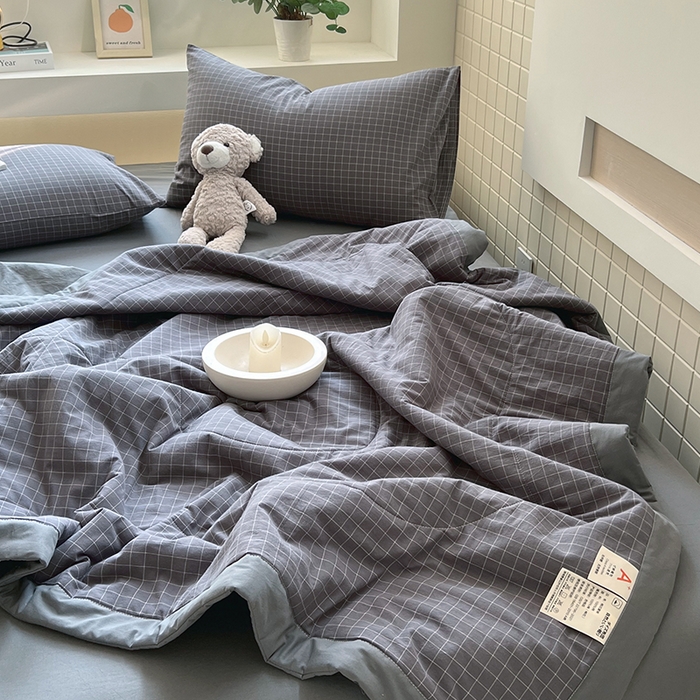 91家纺网 家纺一手货源 找家纺 春皖家纺 2026春夏新款全棉色织水洗棉夏被夏凉被空调被-云恋系列 云恋-小灰格