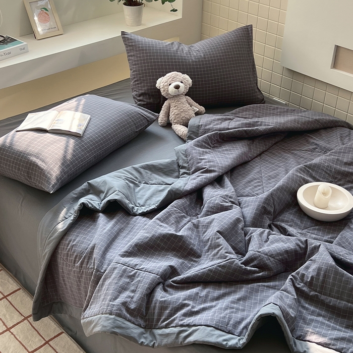 91家纺网 家纺一手货源 找家纺 春皖家纺 2026春夏新款全棉色织水洗棉夏被夏凉被空调被-云恋系列 云恋-小灰格