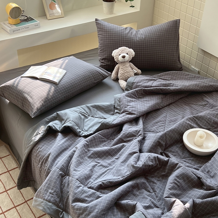 91家纺网 家纺一手货源 找家纺 春皖家纺 2026春夏新款全棉色织水洗棉夏被夏凉被空调被-云恋系列 云恋-小灰格