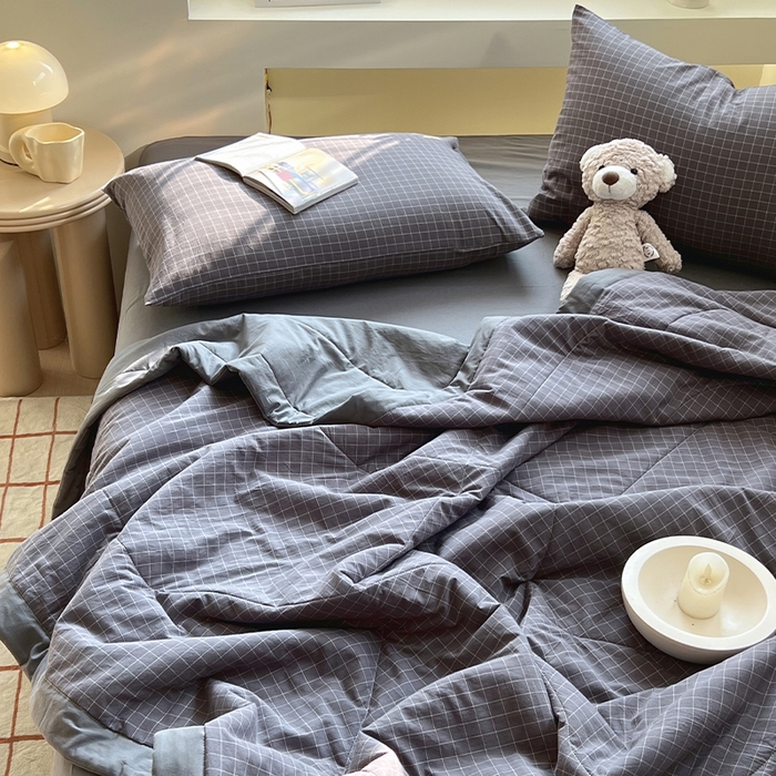 91家纺网 家纺一手货源 找家纺 春皖家纺 2026春夏新款全棉色织水洗棉夏被夏凉被空调被-云恋系列 云恋-小灰格