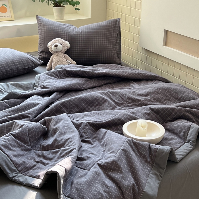 91家纺网 家纺一手货源 找家纺 春皖家纺 2026春夏新款全棉色织水洗棉夏被夏凉被空调被-云恋系列 云恋-小灰格