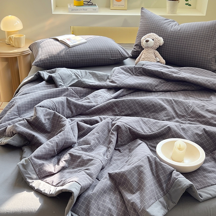 91家纺网 家纺一手货源 找家纺 春皖家纺 2026春夏新款全棉色织水洗棉夏被夏凉被空调被-云恋系列 云恋-小灰格