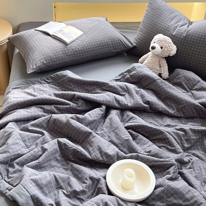 91家纺网 家纺一手货源 找家纺 春皖家纺 2026春夏新款全棉色织水洗棉夏被夏凉被空调被-云恋系列 云恋-小灰格
