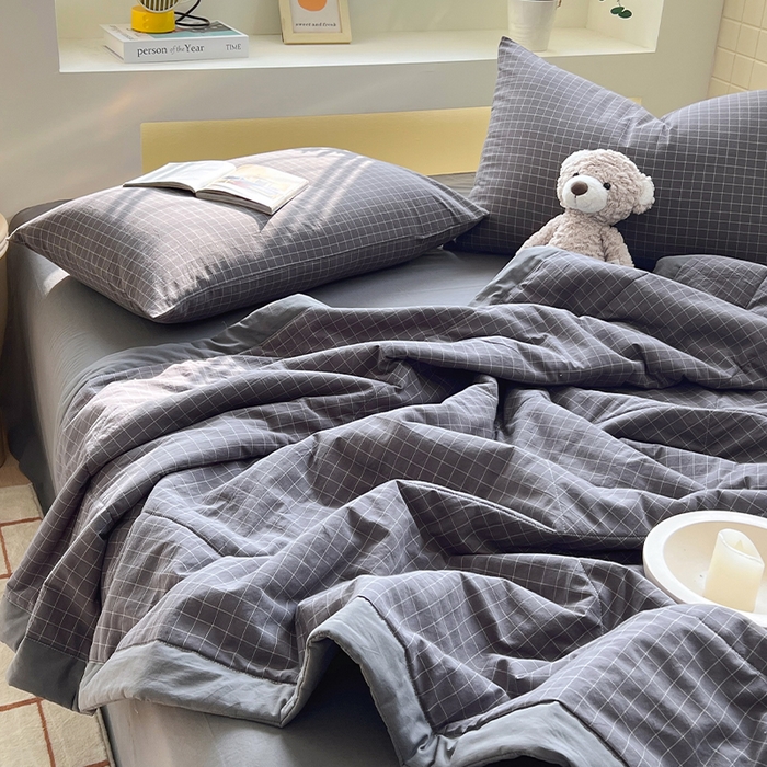 91家纺网 家纺一手货源 找家纺 春皖家纺 2026春夏新款全棉色织水洗棉夏被夏凉被空调被-云恋系列 云恋-小灰格