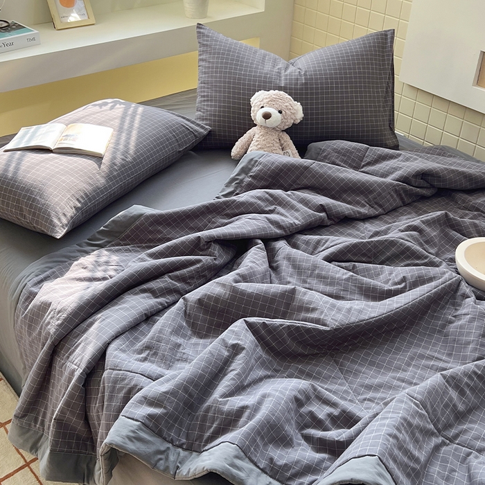 91家纺网 家纺一手货源 找家纺 春皖家纺 2026春夏新款全棉色织水洗棉夏被夏凉被空调被-云恋系列 云恋-小灰格