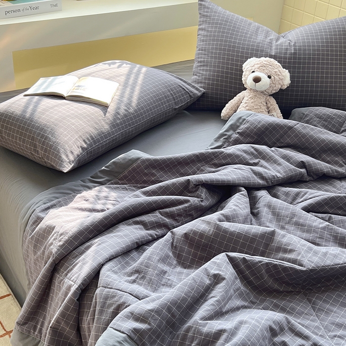 91家纺网 家纺一手货源 找家纺 春皖家纺 2026春夏新款全棉色织水洗棉夏被夏凉被空调被-云恋系列 云恋-小灰格