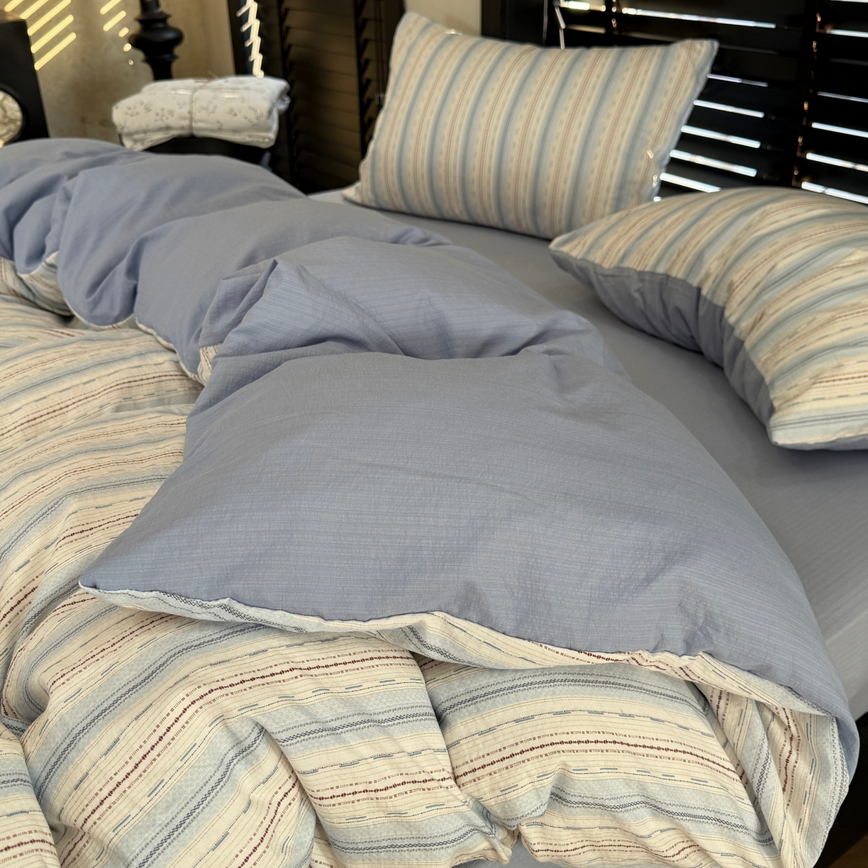 91家纺网 家纺一手货源 找家纺 美丽坊 2026新款韩系沐纱棉印花四件套 海盐纹