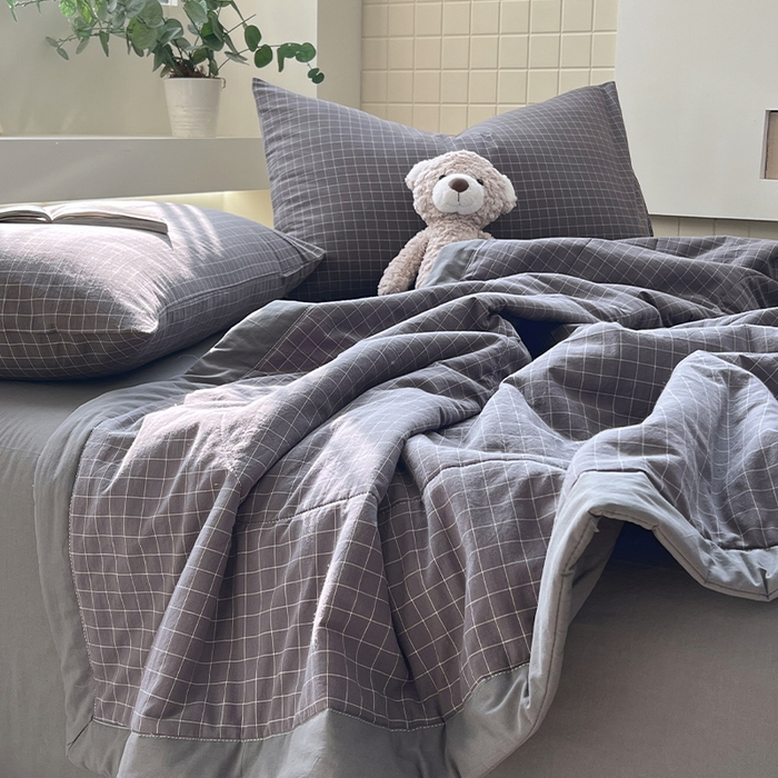 91家纺网 家纺一手货源 找家纺 春皖家纺 2026春夏新款全棉色织水洗棉夏被夏凉被空调被-云恋系列 云恋-小灰格