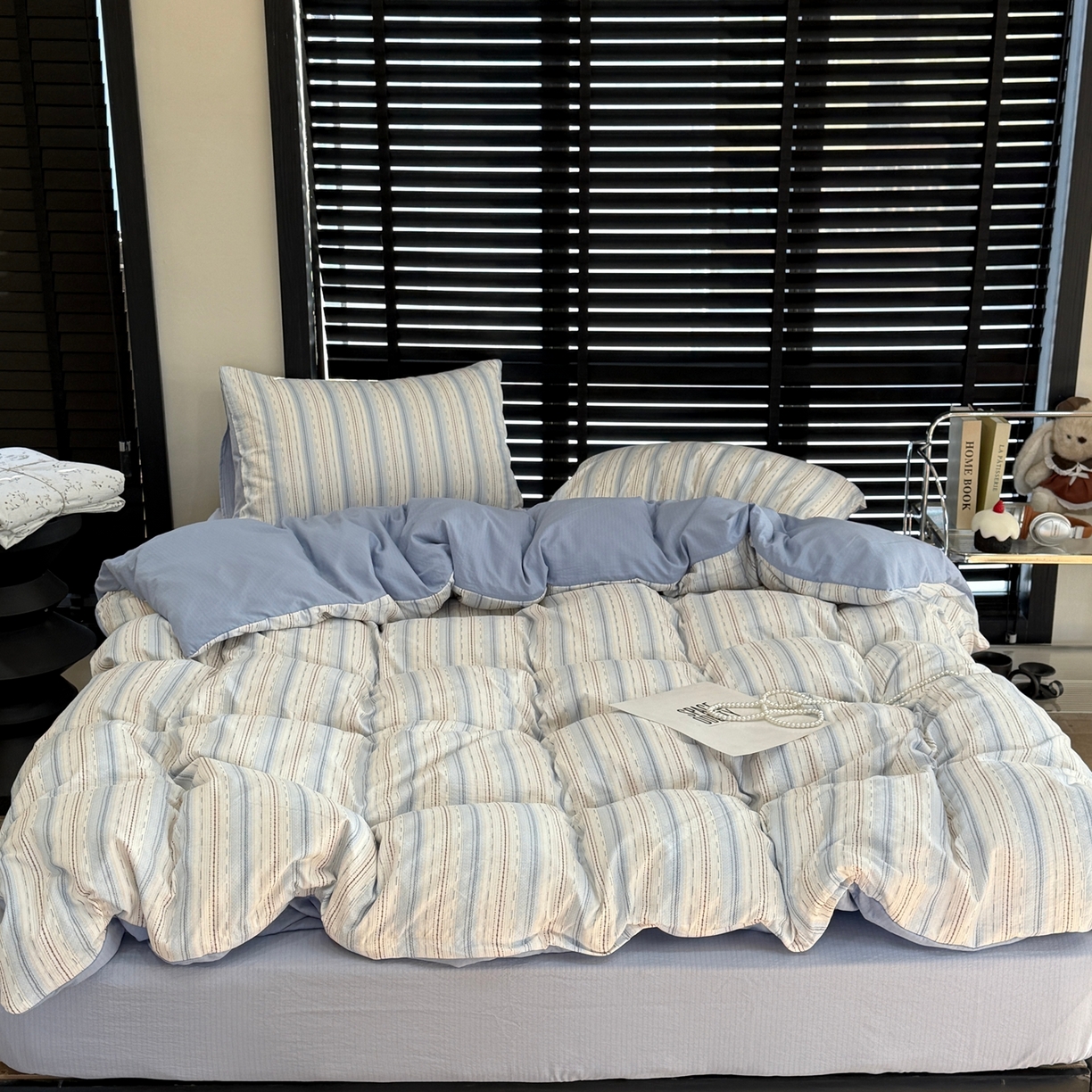 91家纺网 家纺一手货源 找家纺 美丽坊 2026新款韩系沐纱棉印花四件套 海盐纹